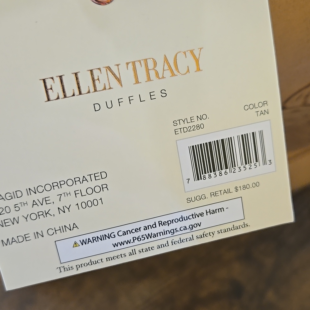 Ellen Tracy Floral Embossed Weekender Travel Bag NWT Beige Taupe - Picture 12 of 12